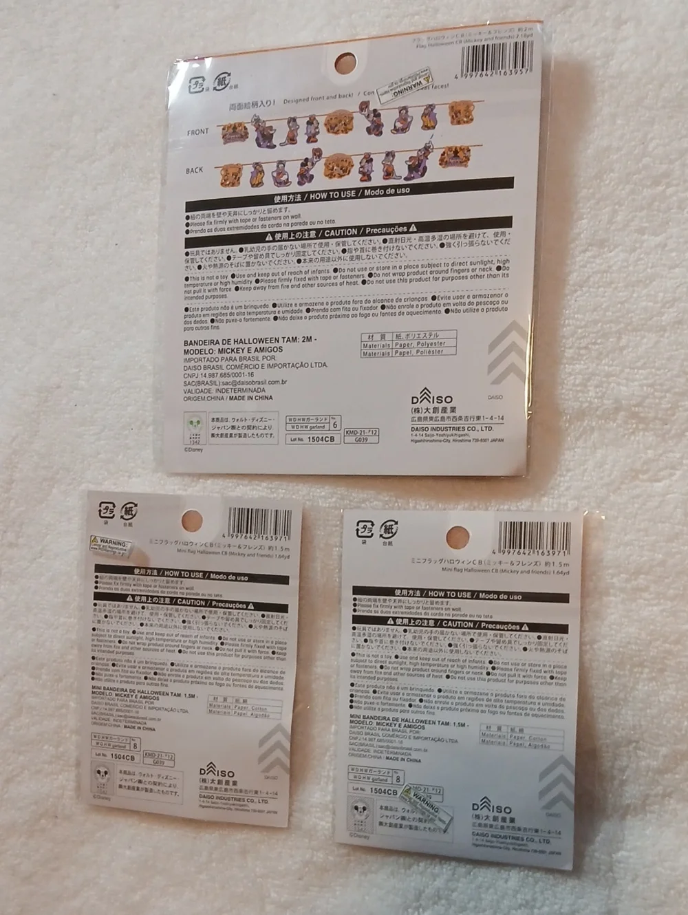 Daiso Disney Mickey Mouse and friends Halloween Garland / Banner Flag Set Of 3